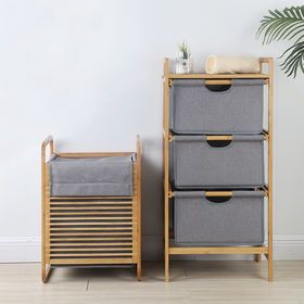 Wholesale Dirty Clothes Storage Basket Bamboo Cloth Basket 3 Floors High Capacity Simple Style for bathroom and bedroom