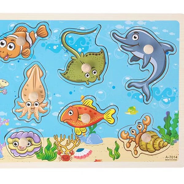 Baby Wooden Puzzle Game Toys Montessori Wooden Puzzle Hand Grab Board Educational Wood Puzzles For Kids