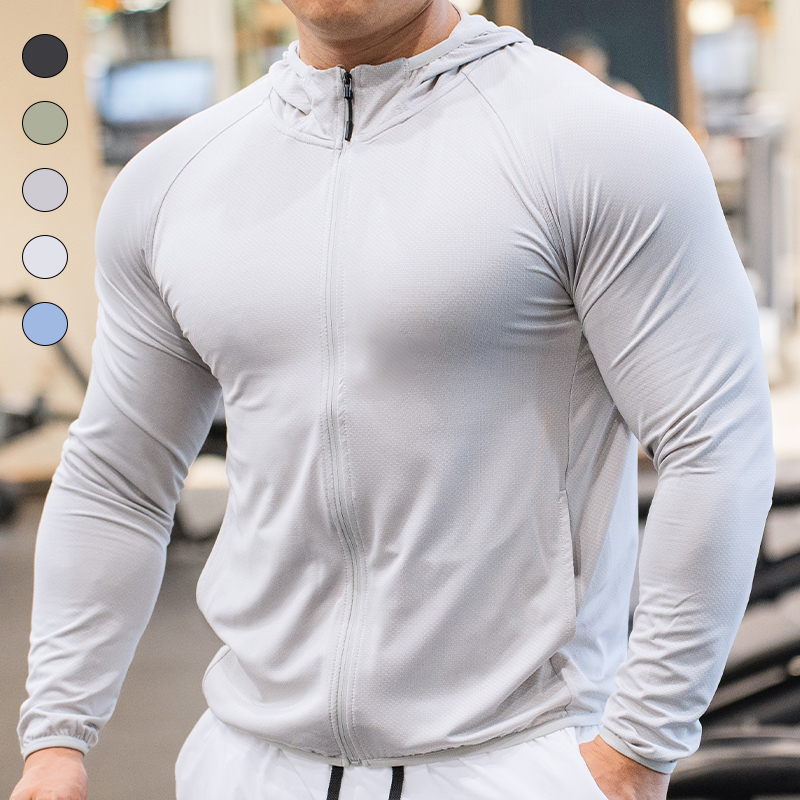 Wholesale Comfortable Men Gym Running Jacket Breathable Full Zip Up Gym Sports Jacket For Men Hooded