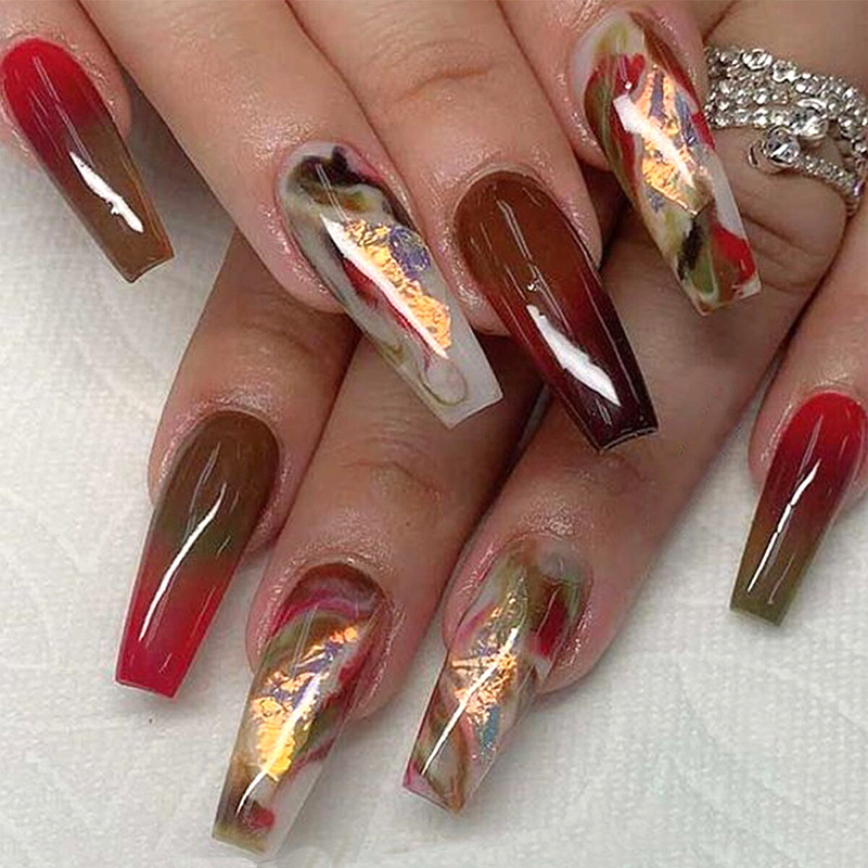 Quzhou Saiqin Trading Co., Ltd. High quality Burgundy smudging nail patch wearable Luxury Style Acrylic False nails Press on nail for Woman