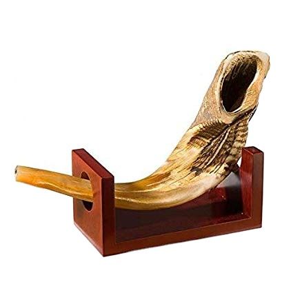 Modern Antiqued Ram Horn Shofar with Wooden Stand Polished Home or Office Furniture for Living Room