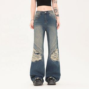 GDTEX custom denim manufacturer distressed jeans women custom washed baggy jeans loose fit jeans