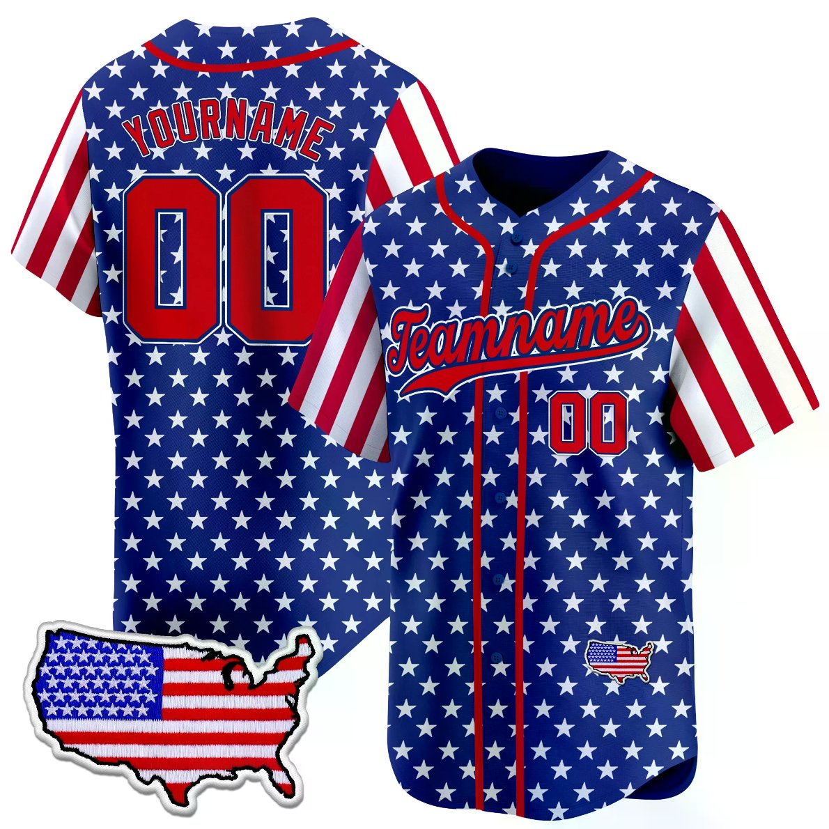 Shanghai Pudong New Area Zhoupu Town People's Government Royal Star Red Independence Day Color Sleeve Custom Baseball Jersey - USA Map