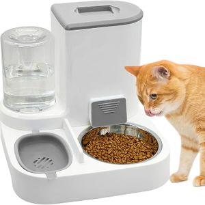 2 in 1 Automatic Pet Waterer Detachable Stainless Steel Food Bowls Set Cat Feeder and Water Dispenser