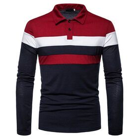 Autumn and Winter Fashion Casual Men's T-shirt Business Social Lapel Long-sleeved Three-color Stitching Polo Shirt