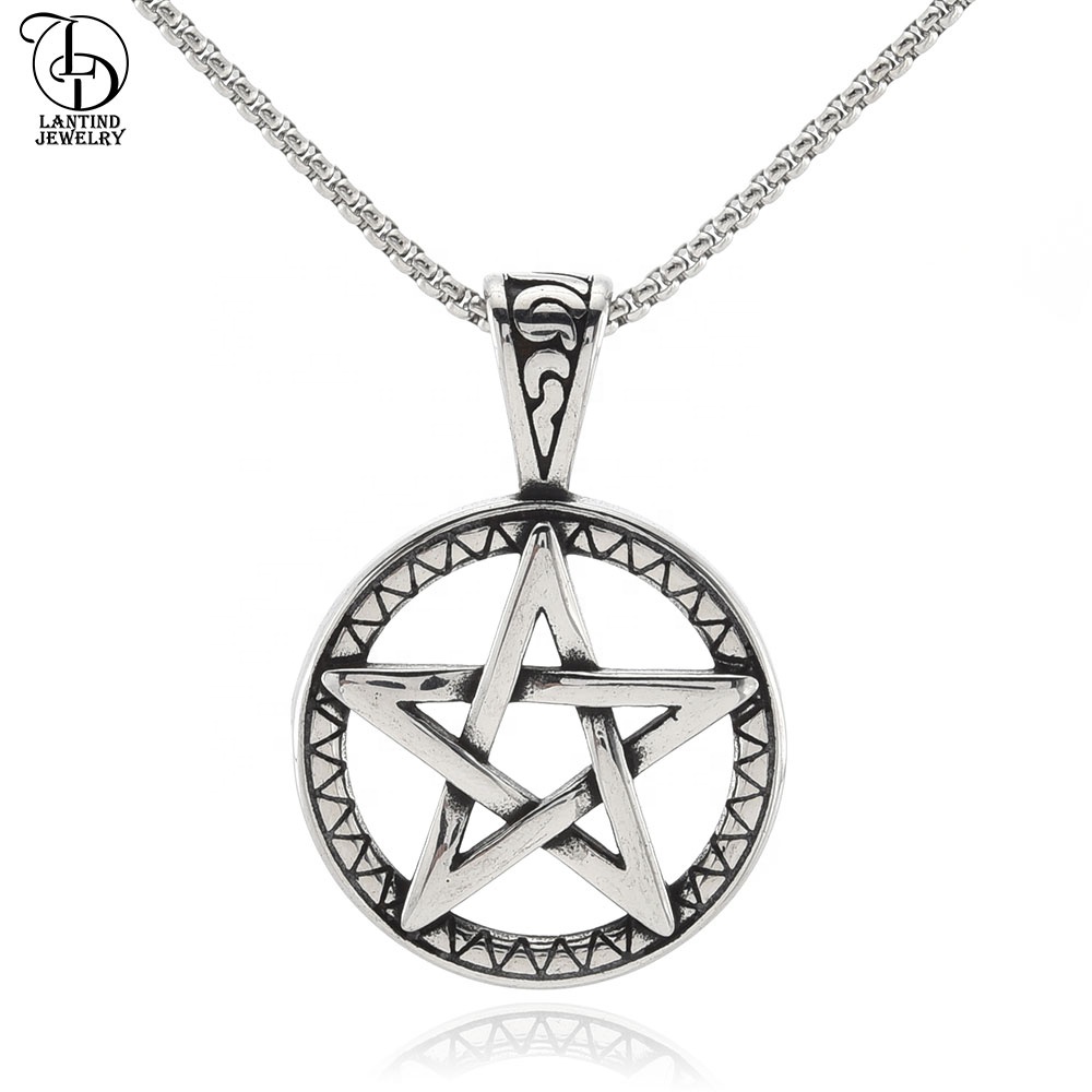 Fashion Punk Hollow Five Pointed Star Hiphop Stainless Steel Pendant Fashion Jewelry Necklace