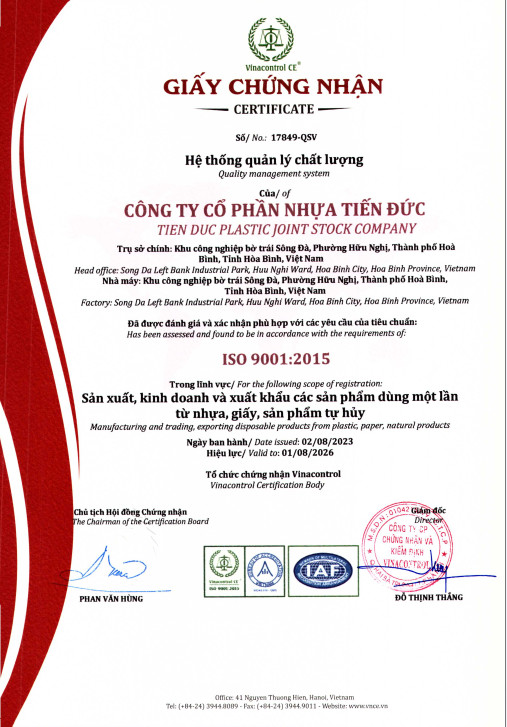 Tien Duc Plastic Joint Stock Company Disposable Plastic Cups