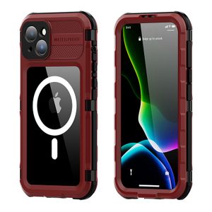 SHELLBOX Underwater Black/Red Shockproof Aluminum Alloy Waterproof Housing Case For iPhone 15 Plus Built-in Screen Protector
