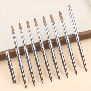 Professional Silvery Metal Handle Kolinsky Nail Extension Brushes 3D Nail Carving Acrylic Brushes for Nail Salon DIY