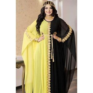 Summer Clothing Muslim Women Chiffon Patchwork Lace Retro Islamic Robe Gown  Plus Size African Loose Elegant Dress
