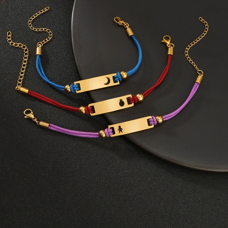 Xinyang Juhuo Trading Co., Ltd. Hot Selling Colored Rope bracelets Children's Curved Brand Engraved Bracelet DIY Hollow Moon Heart Bracelet
