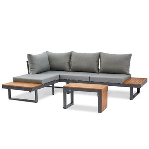Aluminum Outdoor Furniture Villa Garden Sofa Set Hotel Patio Wood L Sectional Sofa Aluminum Outdoor Sofa