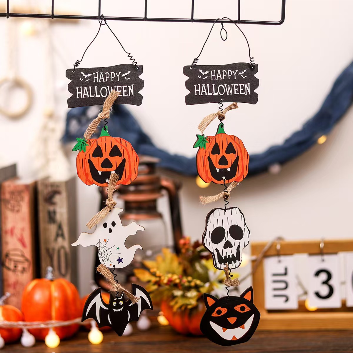 Halloween Decoration New Wooden Sign Door Hanging Pumpkin Ghost Hanging Creative Pendant