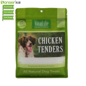 400g Pet Treat Bag Custom Food grade Recyclable Flat Bottom Bag with Zipper top and Clear Window for Cat Dog Food Packaging Bags
