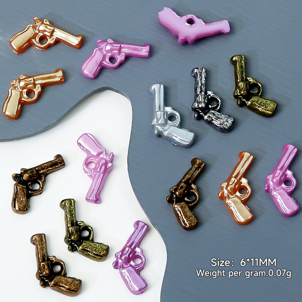Wholesale In Bulk Y2K 2024 3D Metal Alloy Gun Shaped Nail Art New Nail Supplies Charms