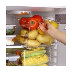 Transparent plastic pet stackable storage box set refrigerator drawer bins fridge food fruit organizer with handles