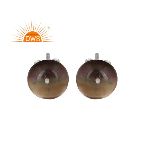 Best selling fine sterling silver Doublet Gray Mop Crystal gemstone stud earring custom jewelry manufacturer