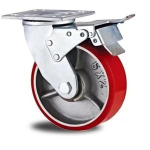 Cast Iron Core Pu Swivel Castor Wheel With Red Colour Heavy Duty Caster Wheels Universal 4 5 6 8 Inch castor