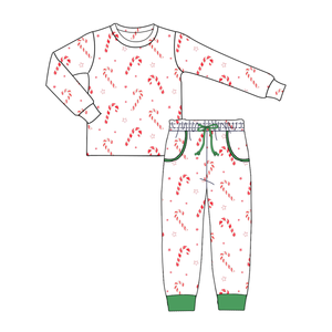 Bamboo Two-Piece Pajama Set for Kids Long Pants Winter candy cane print Sleepwear for Boys Clothing Set