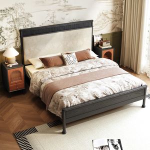 Durable Modern Solid Teak Oak Bed Frame Simple Rustic Design King Double Sizes Bedroom Living Room Home Hospital Panel Wooden
