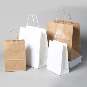 Wholesale Cheap Custom Logo Printed Brown Kraft Paper Shopping Bag Food Delivery Takeaway Paper Bag Gift Bag with Handle