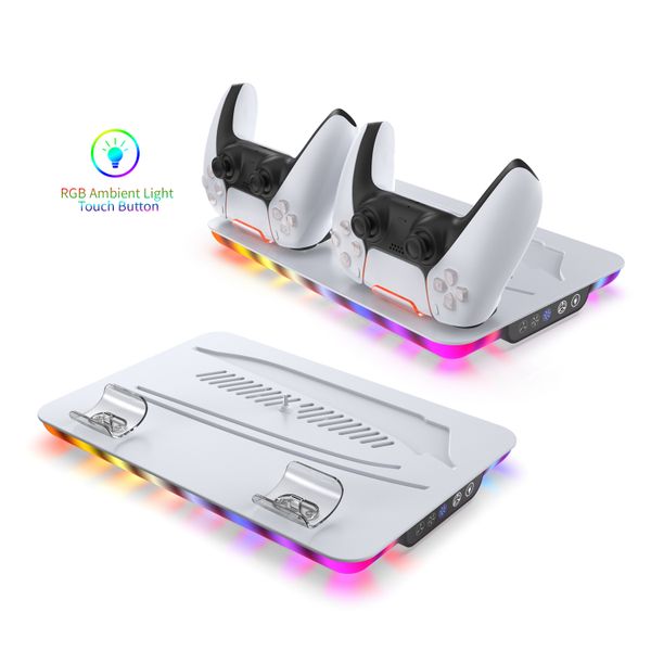 Multifunctional Cooling Stand Base For Playstation 5 and PS5 Slim Console Charging Dock Cooling Fan with  RGB Atmosphere Light
