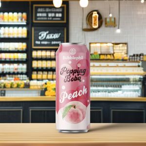 Innovative Sparkling Water Peach Flavor Pop Can Design Cube Pattern Tapioca Ball Ingredients Popping Boba Bubble Tea Ingredients