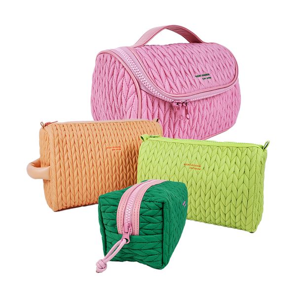New Fashion Design small stripe travel Storage Toiletry makeup pouches puffy quilted cotton cosmetic bags custom makeup bag logo