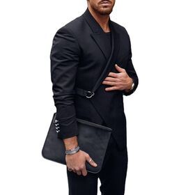 Fall winter solid color slim men's casual blazer black suit sets for men wholesale simple style men's casual suit