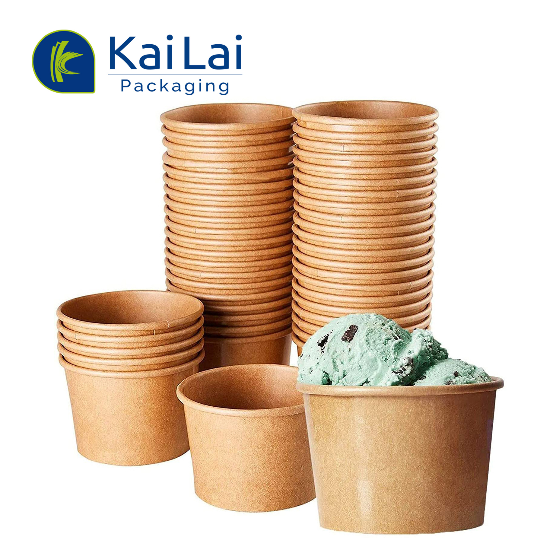 Recyclable eco friendly food packaging disposable custom printing ice cream paper cup with lid