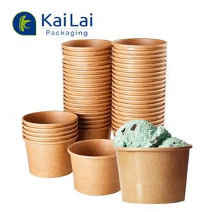 Recyclable eco friendly food packaging disposable custom printing ice cream paper cup with lid
