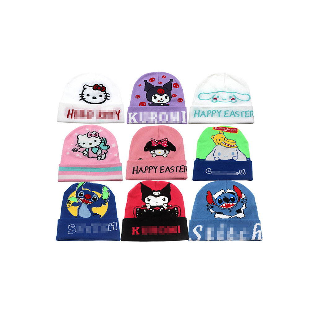 Shanghai Zhongke Shenjiang Electric Vehicle Co., Ltd. Cute Cartoon Sanrios Series Embroidery Knit Hat Cinnamon Beanie Kuromi Pullover Hat Cat Warm Hat 2024 New Style