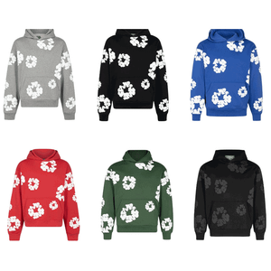 Premium cotton 400 gsm heavyweight oversized hoodie high quality black puff printing denim hoodie