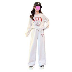 Kid Girls' Clothes Set Spring 2024 New Model Fashion Long Sleeve Top Loose Pants Letter Pattern 2 Pieces Set