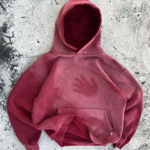 Streetwear Vintage Sun Faded No String Pocket Pullover Sweatshirt Custom Heavyweight Stone Acid Washed Hoodie Men