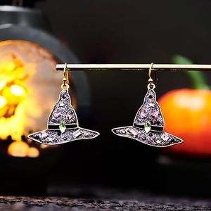 Purple witch hat with rhinestone pendant earrings