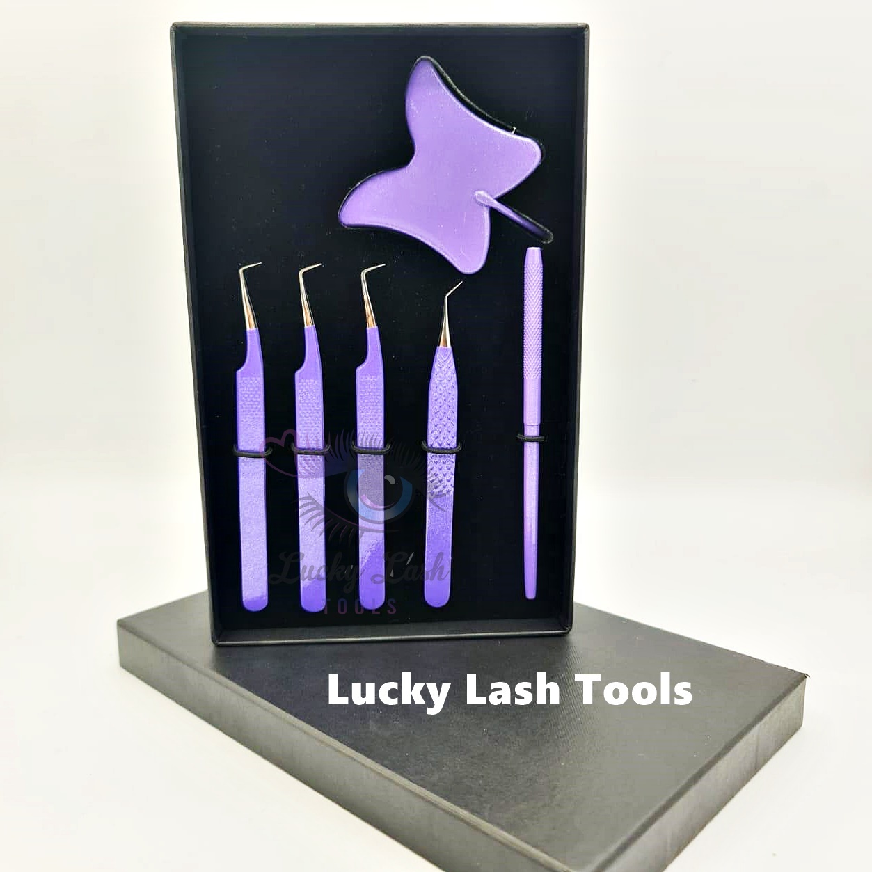 Private Label Handmade False Eyelash Extension Tweezers Set Lite Purple Mirror Tweezers for Eyelash Supplies Pointed Tip Tweezer