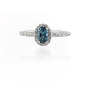 Handmade Natural Blue Topaz And Round Cut Diamond Gemstone Ring K14 Solid White Gold Stackable Ring Luxury Jewelry Wedding Gift
