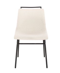 Factory Price Modern Design White Dining Room Linen Fabric Black Metal Frame Legs Dining Chair