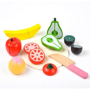 Wooden fruits cutting Toy Pretend Play Food Set  Kids Play Kitchen set 6 Cut Toy Fruits Wooden Knife and Tray Sensory training
