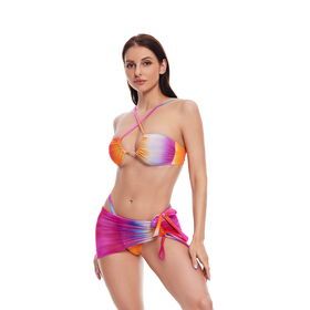 Ombre Print New Arrival Sexy Printed Mesh Bikini Three Piece Women Swimwear Set Brazilian Bottom no cup bikini