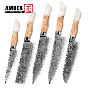 Amber damascus chef knife set best professional knife set chef knife set with case