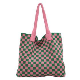 Women's Fashion Autumn Winter Checked Plaid Shopping Bags Checkerboard Small Knitted Tote Handbags BagPopular