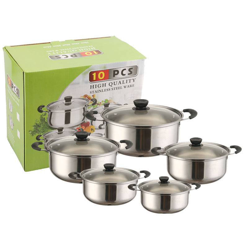 Yiwu Kangpahe Kitchenware Co., Ltd. Gift wholesale black handle stainless steel stockpot household indoor cookware set