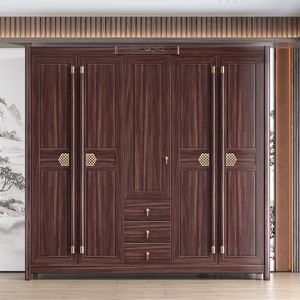 Chinese Style Manufacturer Direct Selling Bedroom Furniture Walnut Color Solid Wood Wardrobes Bedroom Closet