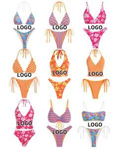 Hot Sale Custom Logo Swimsuit Women's Sets Tie Side Two Piece Bikinis & Beachwear Sexy Swimwear