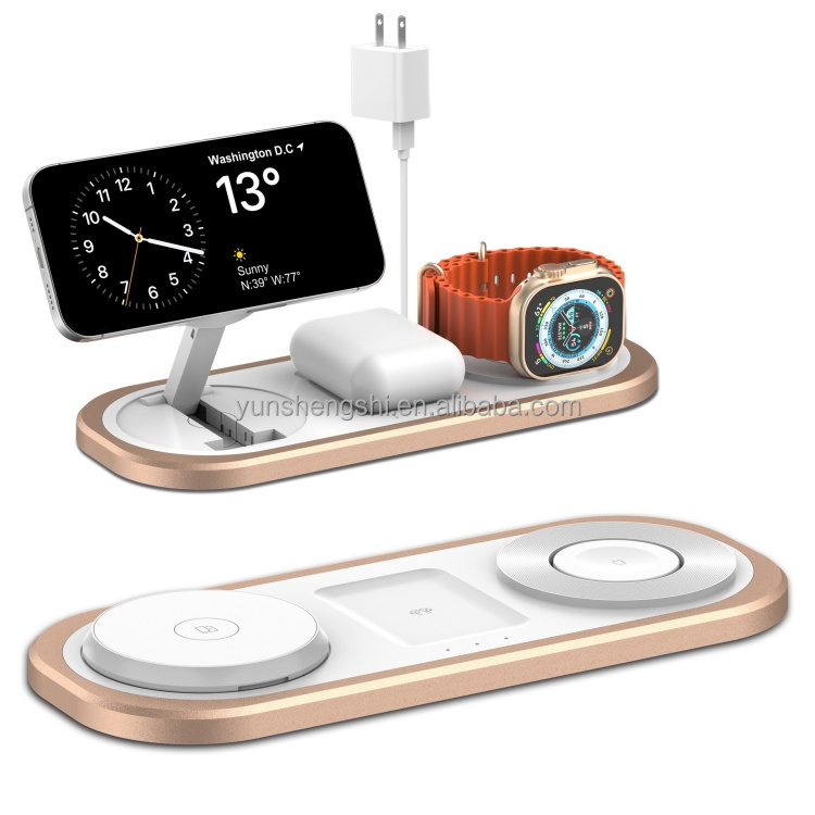 Zhongshan Yunshengshi E-Commercial Co., Ltd. 3 In 1 Magnetic Wireless Charger 15w Fast Charging Stand Mobile Phone Holder Portable Dock Station 4 in1 Wireless Charge