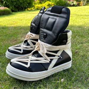 Top Quality Trendy Men Zip Shoes Genuine Cow Leather Lace Up Hiking Boots Women's Black Leather Extra Laces High-top Sneakers