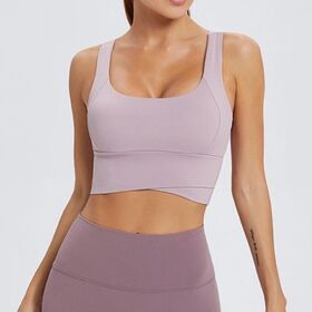 Women Stretch Compression Wire Free Full Cup Padded Yoga Sports Bra