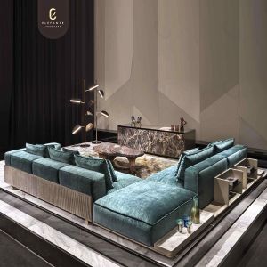 Italian Modern Living Room Luxury L-shaped Corner Sectional Sofa High-end Fabric Leather Sofa Set
